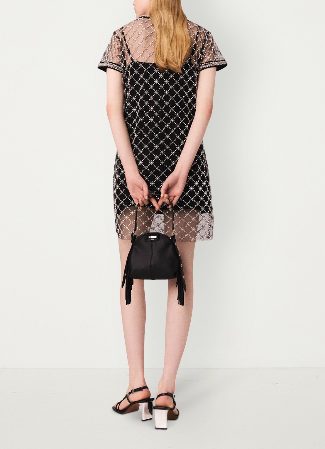 Maje Semi-transparante mini jurk met strass - achterkant zwart