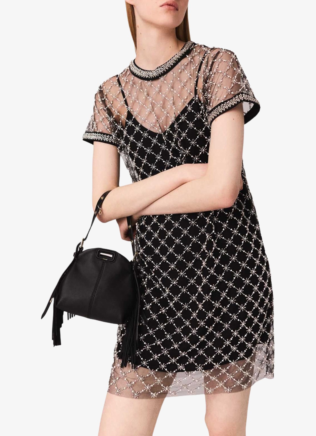 Maje Semi-transparante mini jurk met strass - detail 4 zwart