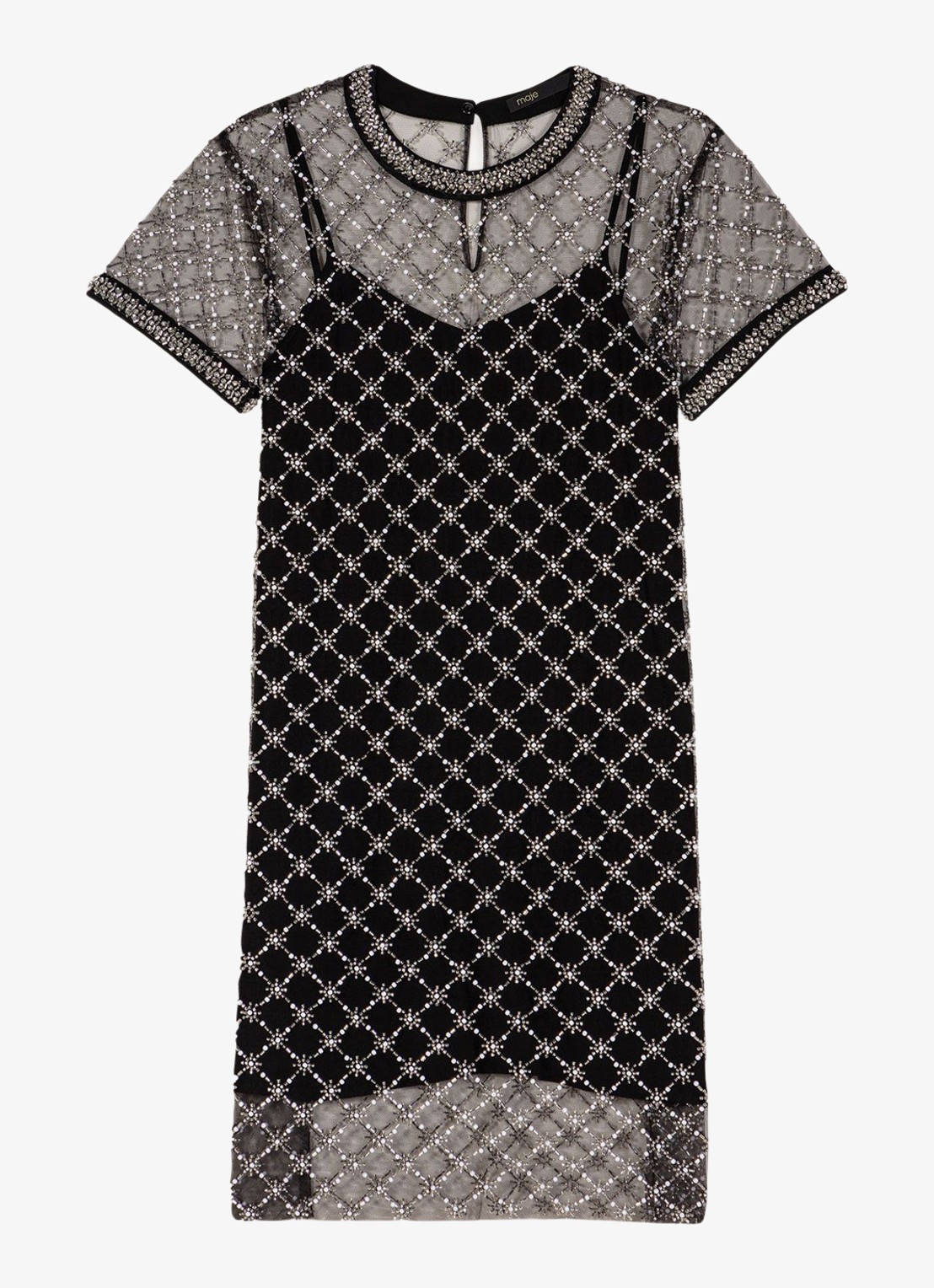 Maje Semi-transparante mini jurk met strass - voorkant 2 zwart