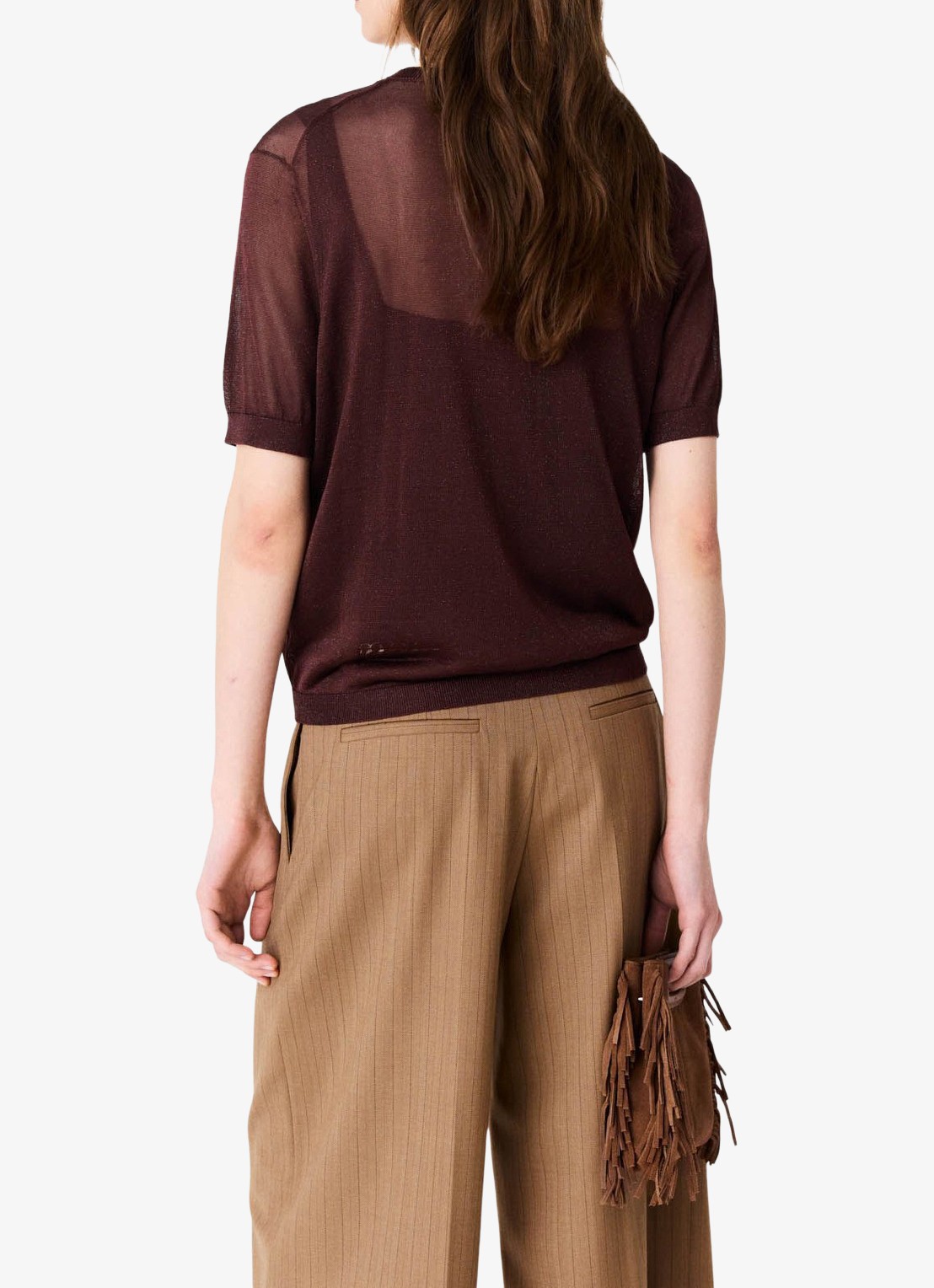 Maje Semi-transparante top met lurex - achterkant 8 brown / bruin