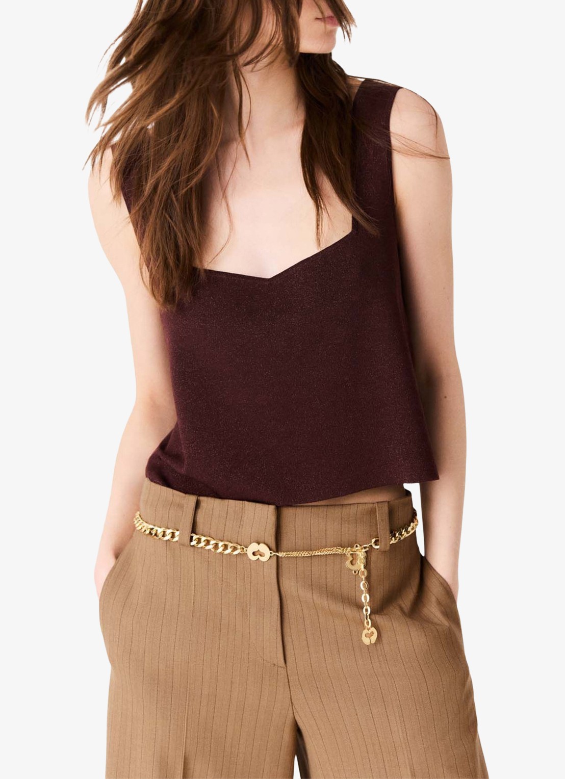 Maje Semi-transparante top met lurex - detail 3 brown / bruin