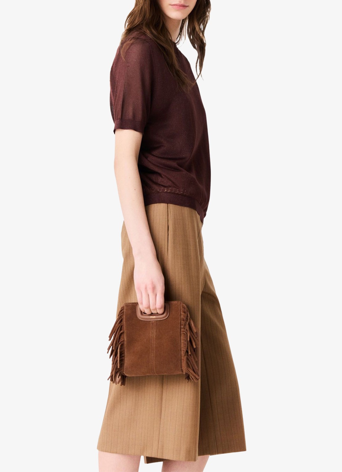 Maje Semi-transparante top met lurex - detail 5 brown / bruin