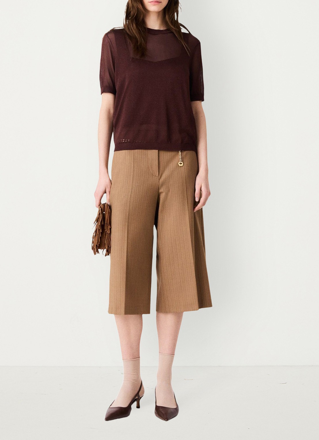Maje Semi-transparante top met lurex - voorkant 2 brown / bruin