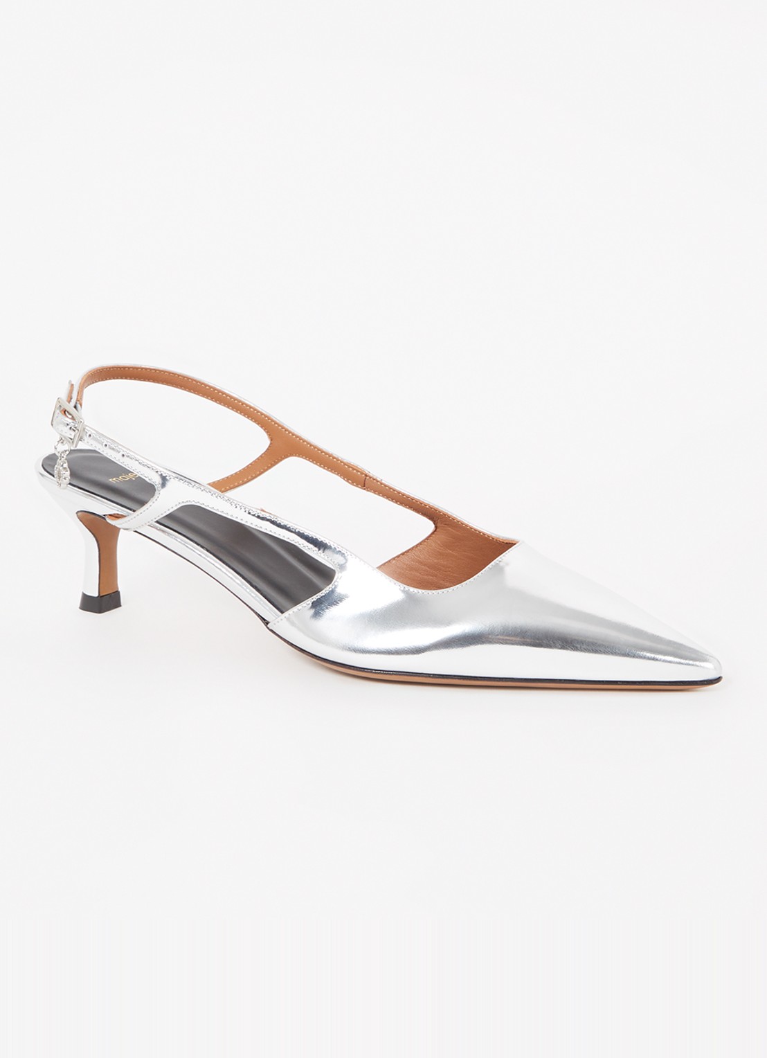 Maje Slingback van leer met metallic finish - voorkant 5 zilver