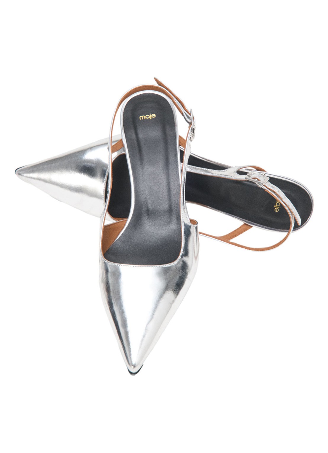Maje Slingback van leer met metallic finish - detail zilver