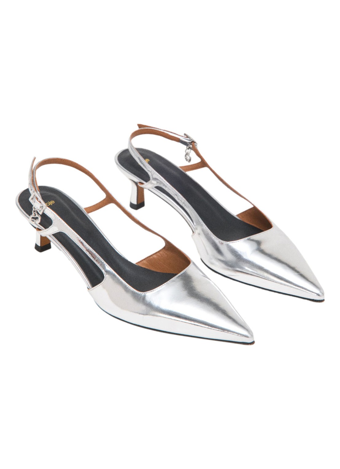 Maje Slingback van leer met metallic finish - detail 2 zilver