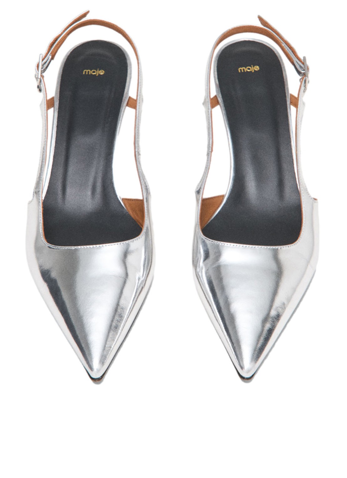Maje Slingback van leer met metallic finish - detail 5 zilver