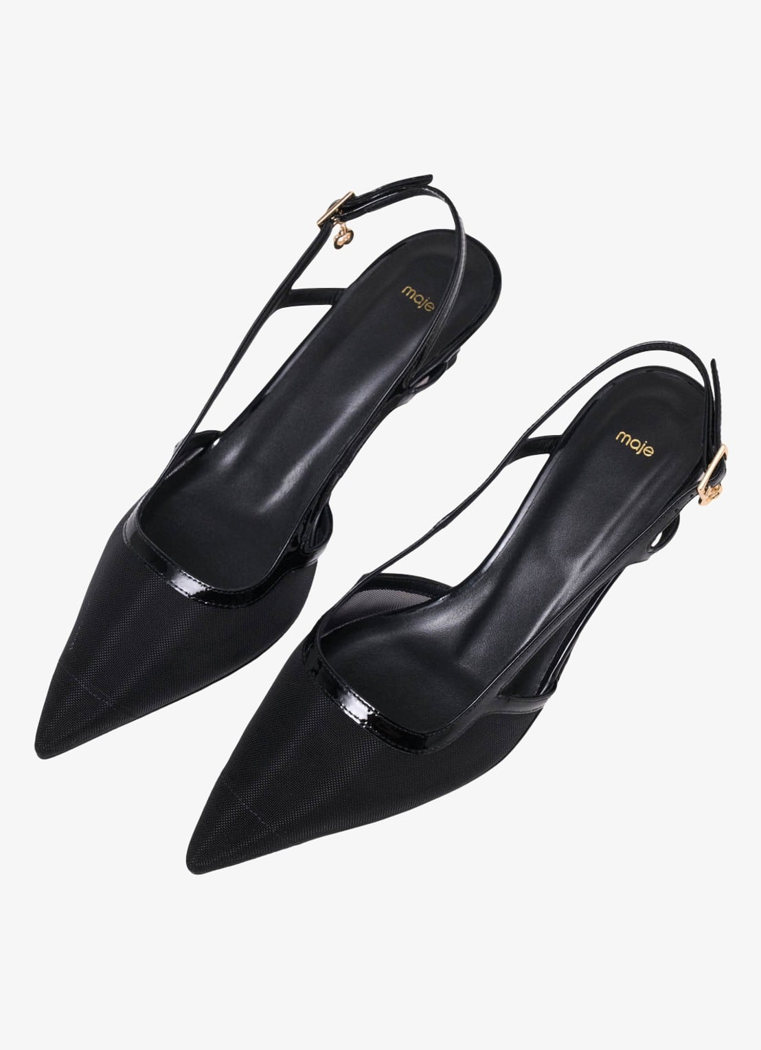 Maje Slingbacks van leer met mesh details - detail jeans