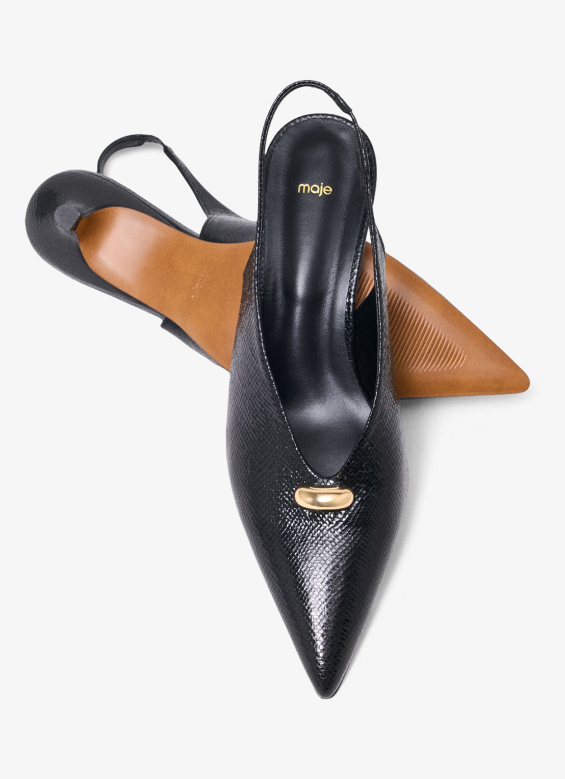 Maje Slingbacks van leer - detail 5 zwart