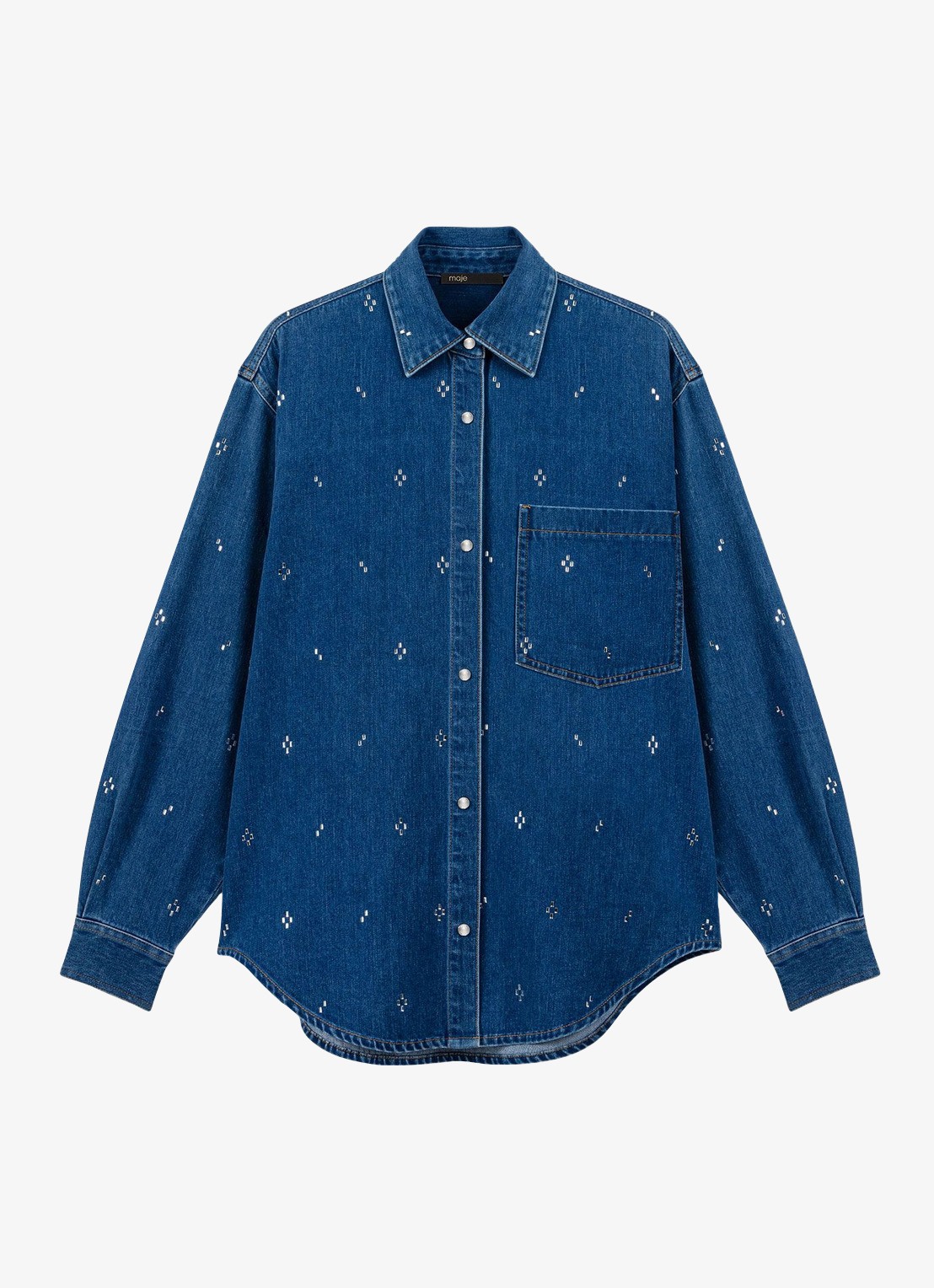 Maje Spijkerjas met strass en borstzak - voorkant donkerblauw