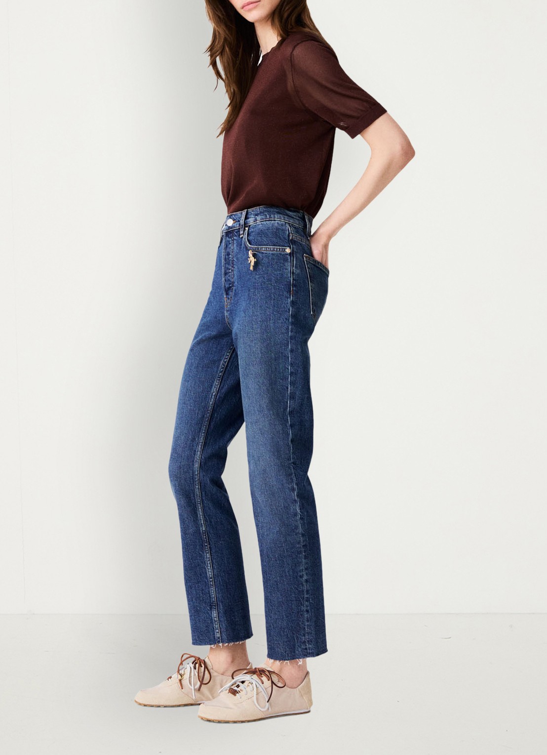 Maje Straight leg jeans met sierlijke broche - detail 4 donkerblauw