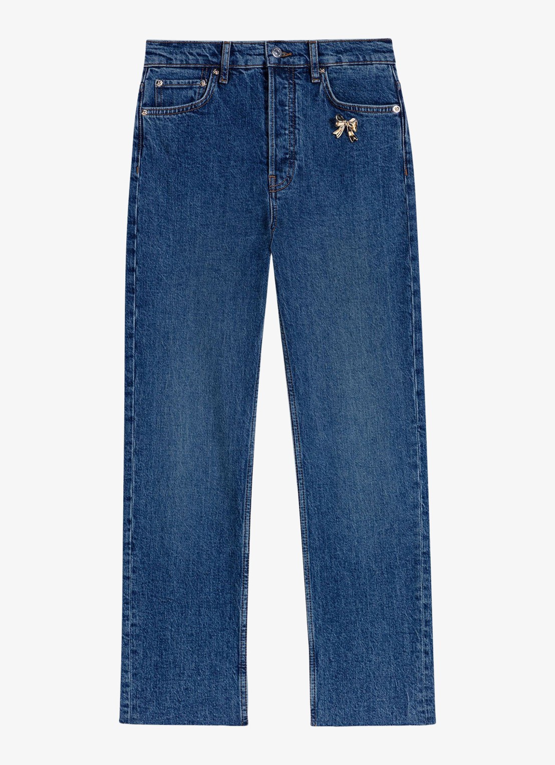 Maje Straight leg jeans met sierlijke broche - voorkant donkerblauw