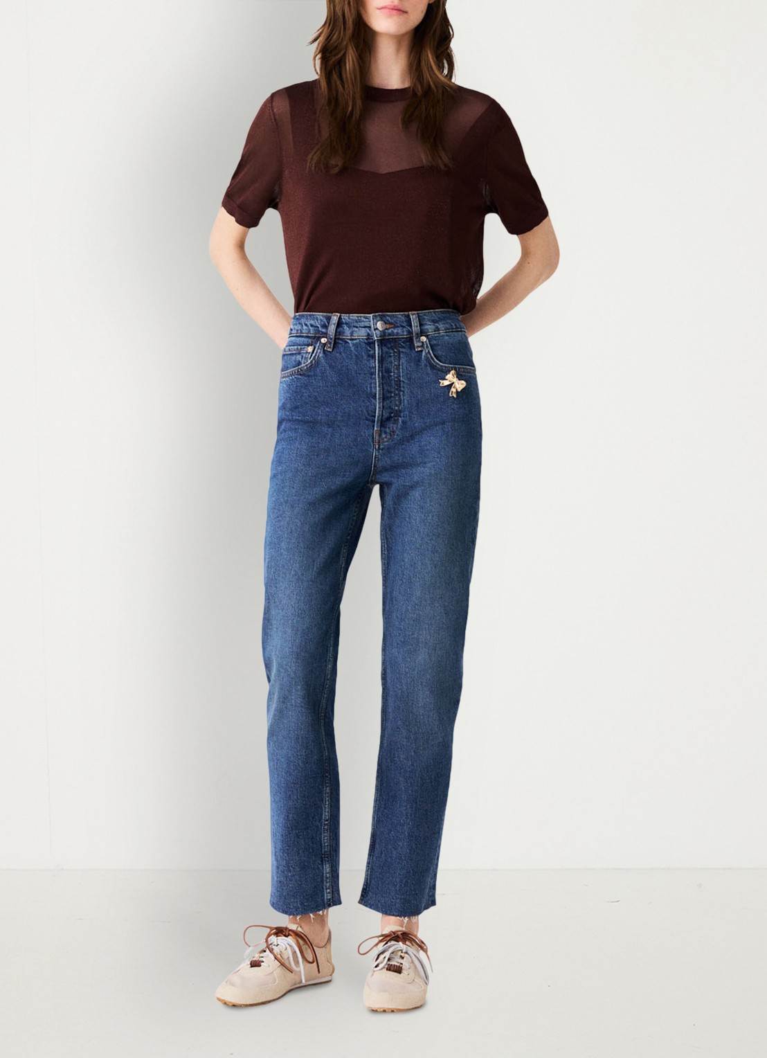 Maje Straight leg jeans met sierlijke broche - voorkant 2 donkerblauw