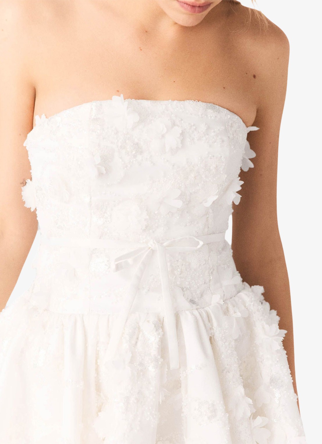 Maje Strapless mini jurk van kant met plooien - detail 8 wit