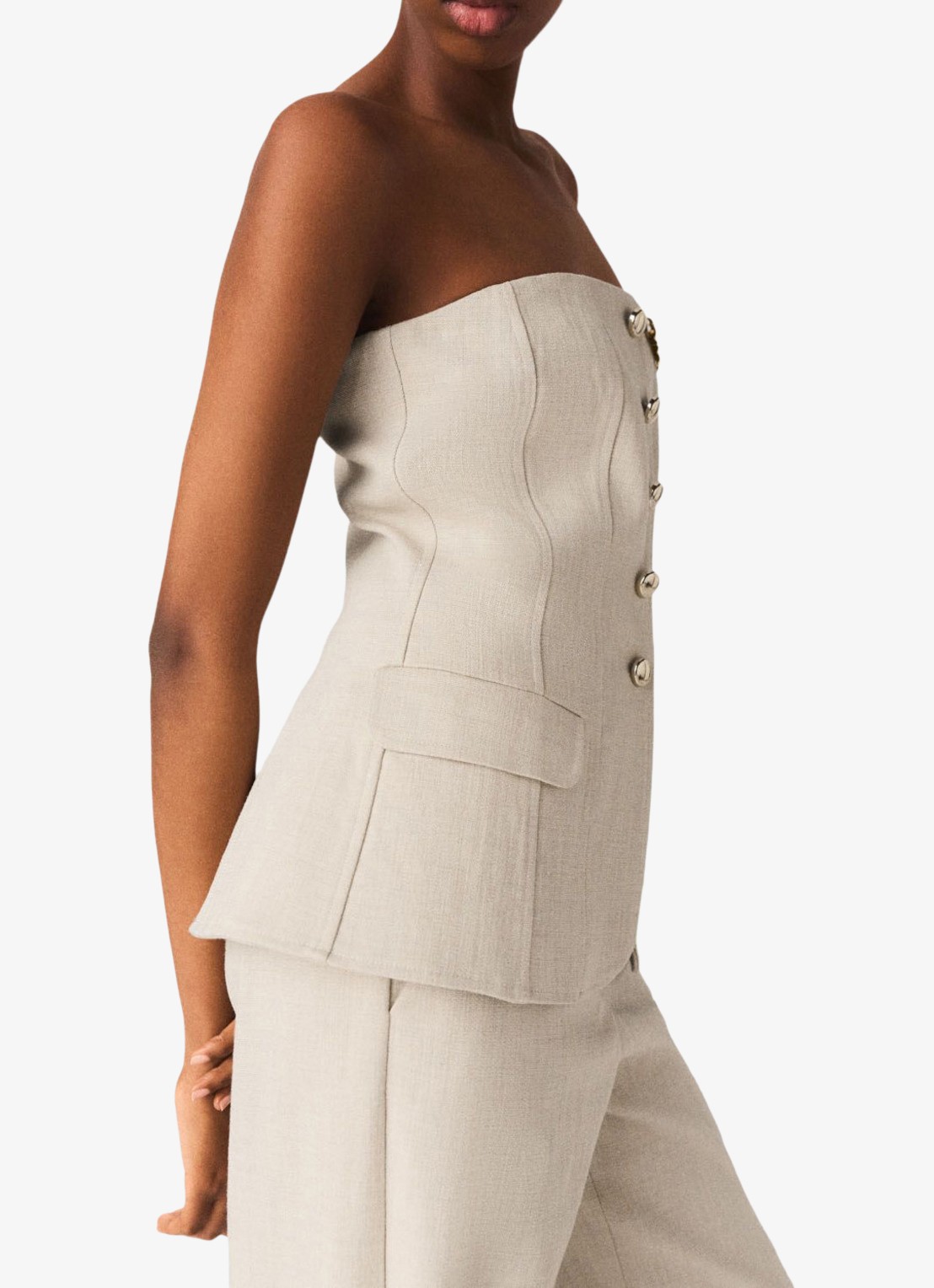 Maje Strapless top met sierknopen - detail 2 beige