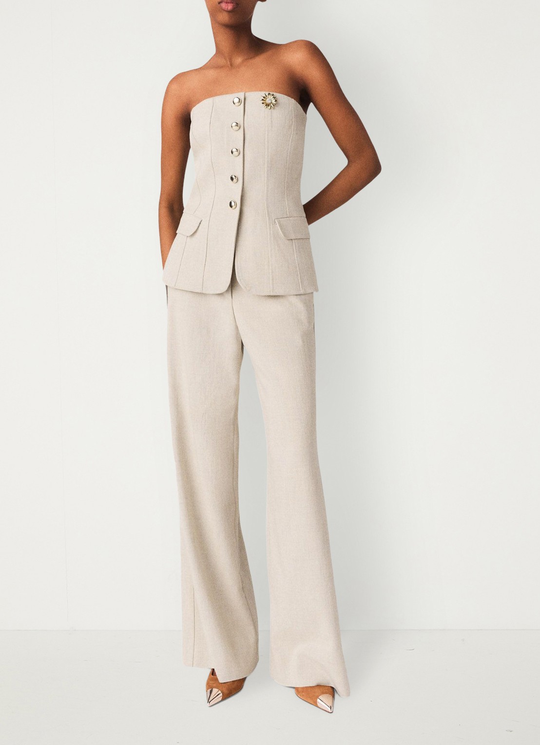 Maje Strapless top met sierknopen - detail 3 beige