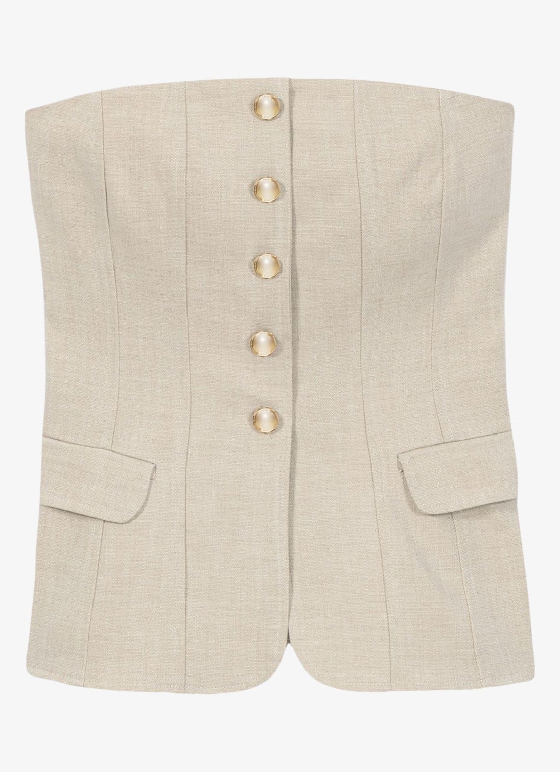 Maje Strapless top met sierknopen - voorkant 5 beige