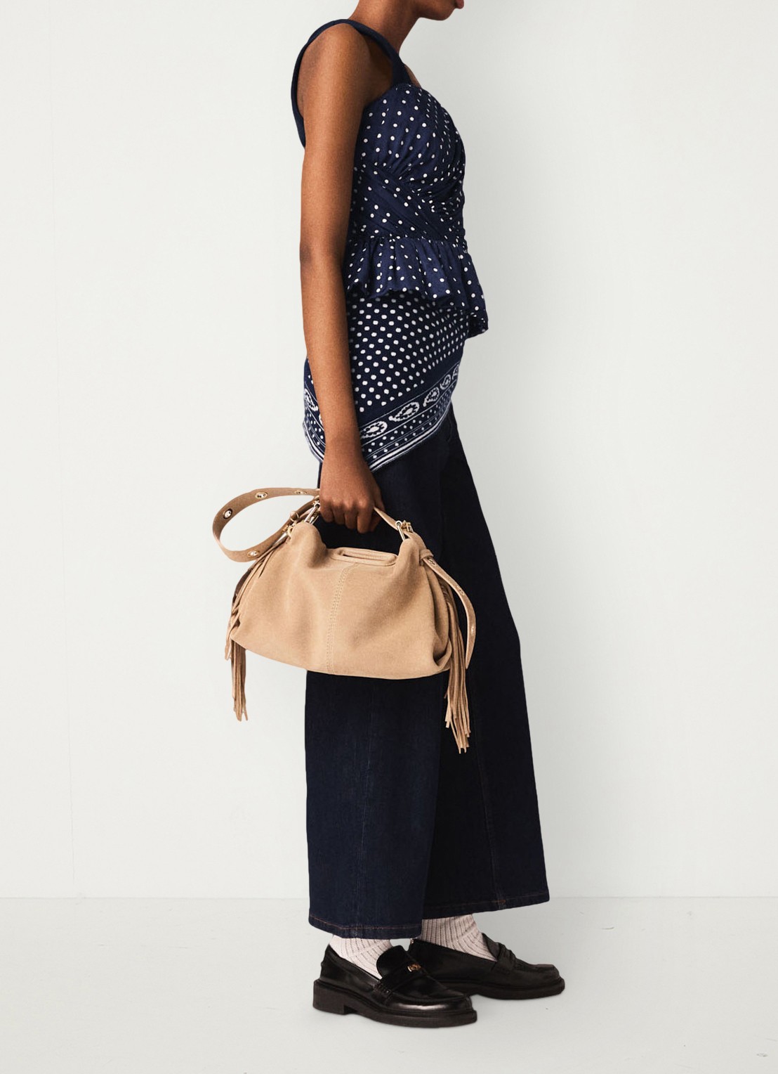 Maje Strapless top met stippenprint - detail 7 donkerblauw