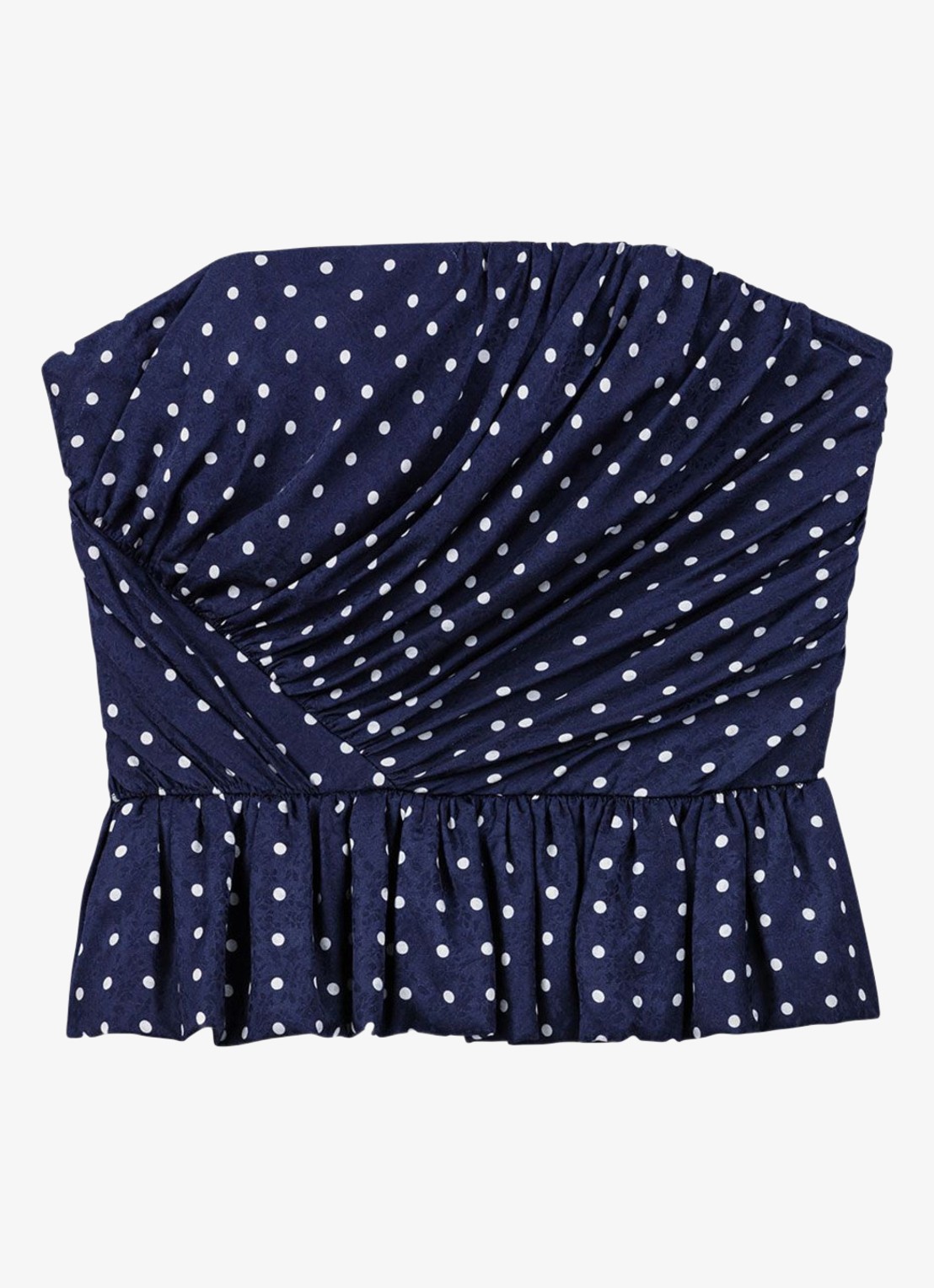 Maje Strapless top met stippenprint - voorkant donkerblauw