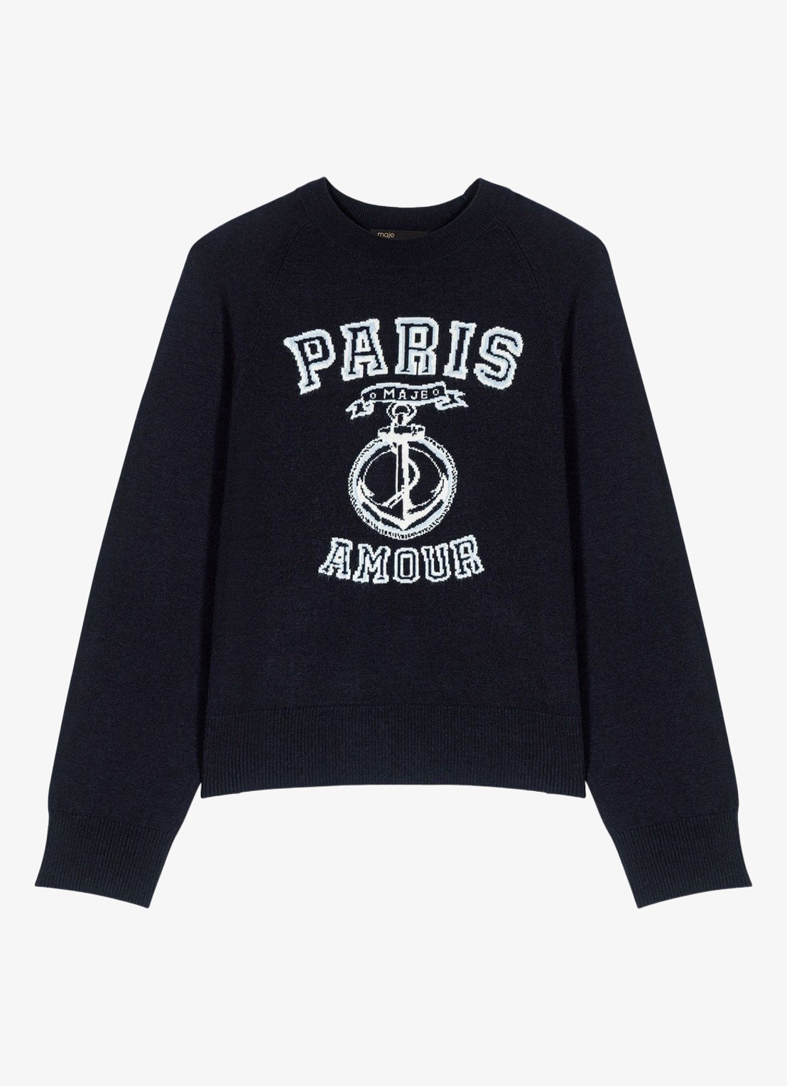 Maje Sweater in wolblend met print - voorkant 2 donkerblauw