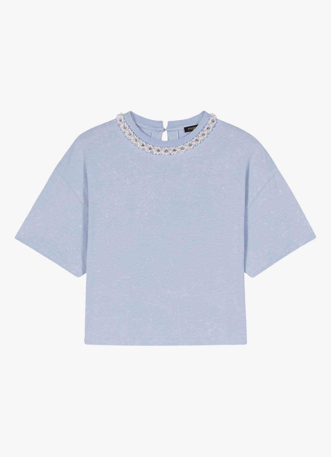 Maje T-shirt met kettingdetail - voorkant lichtblauw