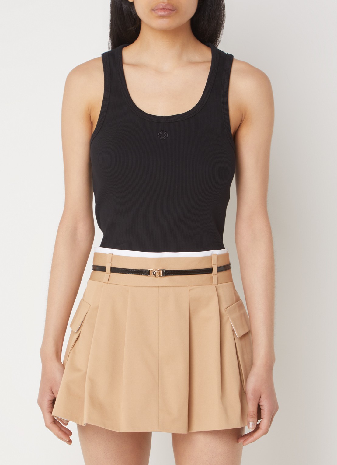 Maje Tanktop met ribstructuur en logoborduring - detail 3 zwart
