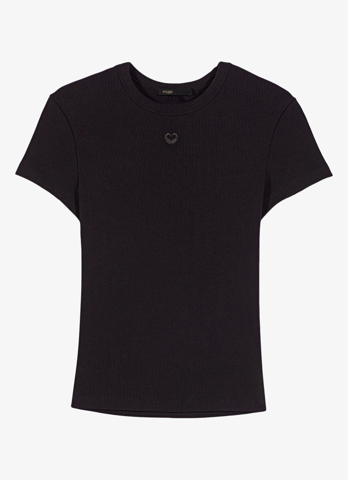 Maje Tono T-shirt met ribstuctuur  - voorkant donkerblauw
