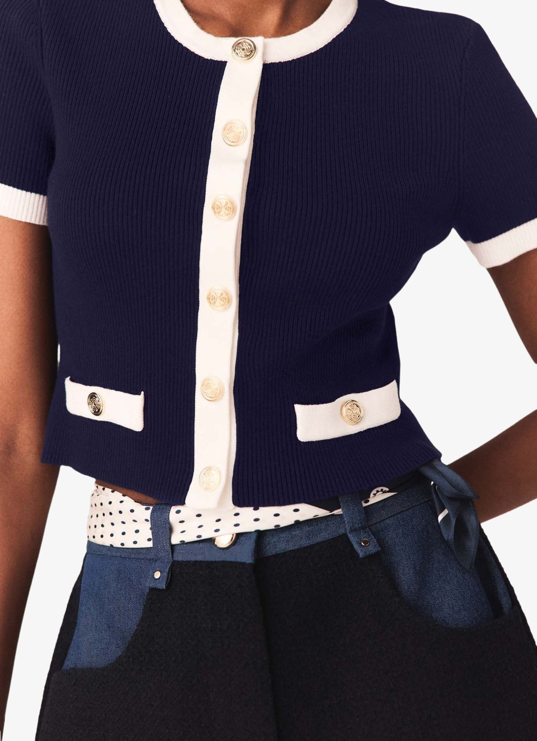 Maje Top met ribstructuur - detail 2 donkerblauw