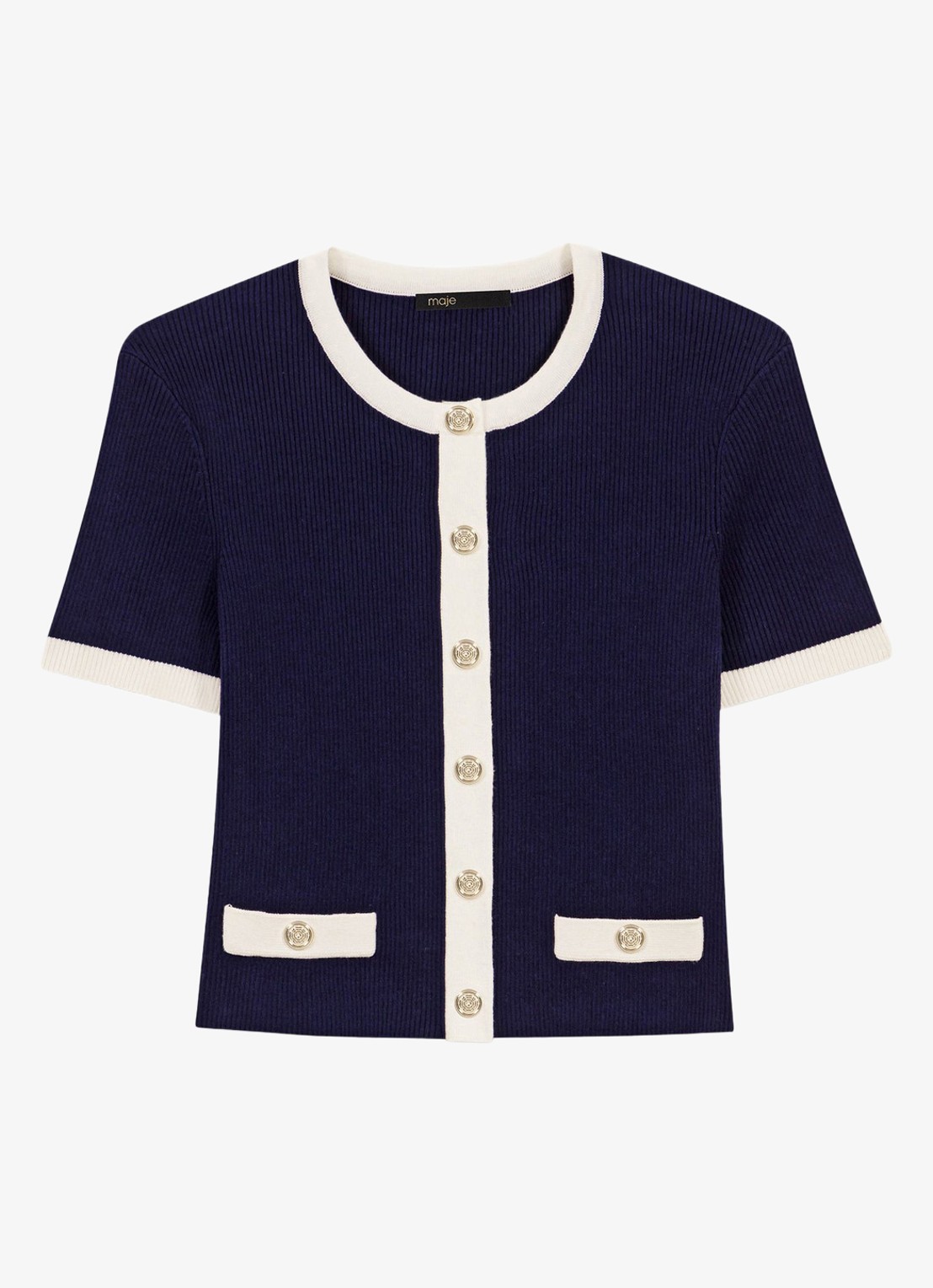 Maje Top met ribstructuur - voorkant 5 donkerblauw