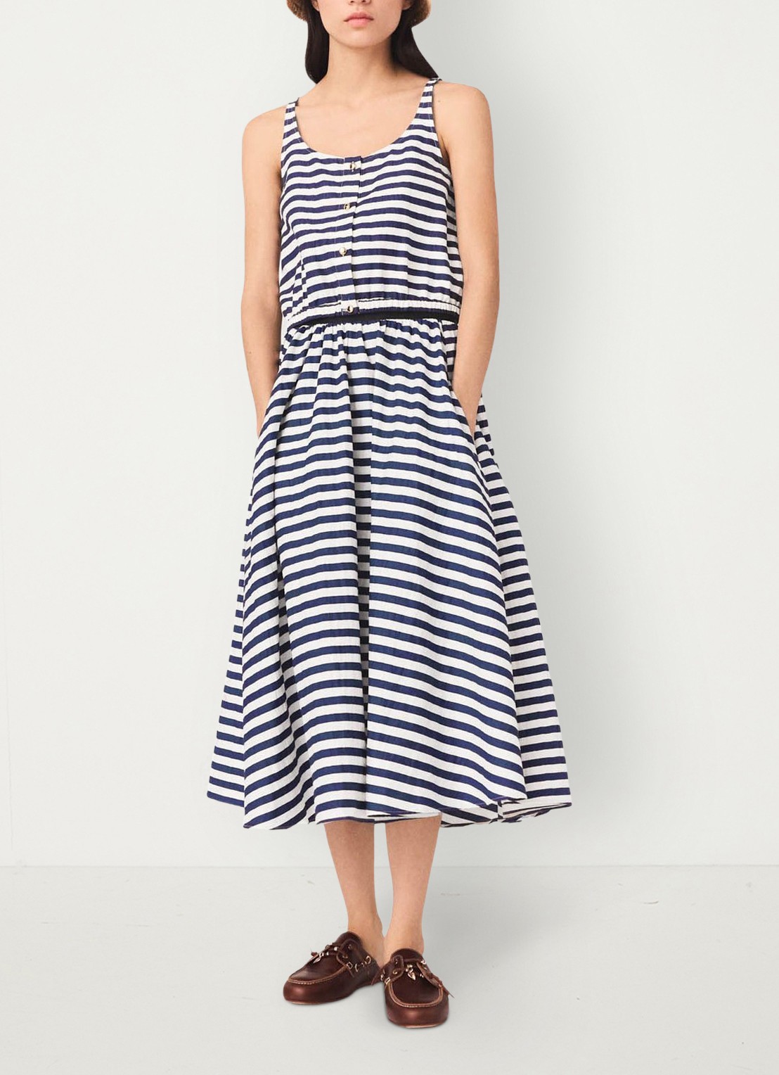 Maje Top met streepprint - voorkant 7 donkerblauw