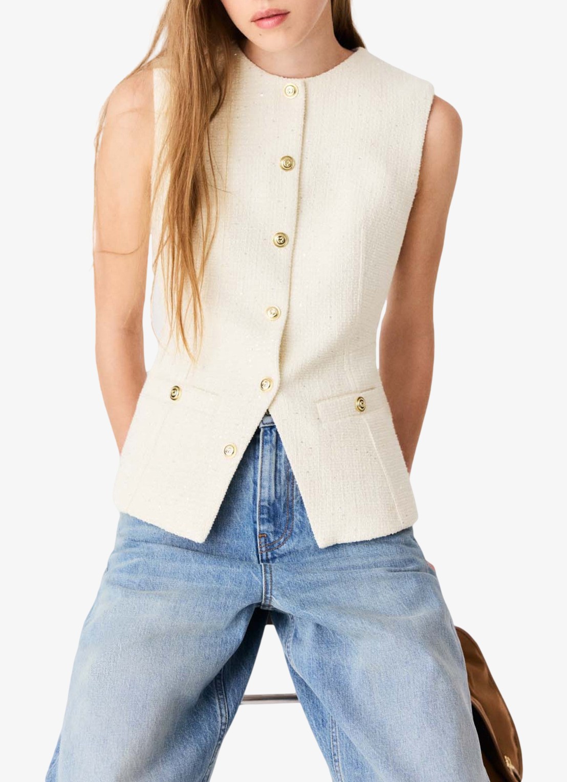 Maje Top van bouclé met opgestikte zakken - detail 3 beige
