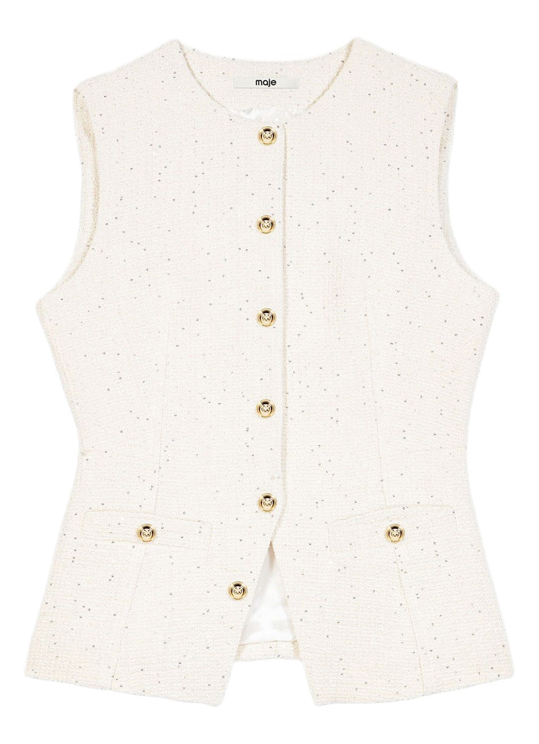 Maje Top van bouclé met opgestikte zakken - voorkant 6 beige
