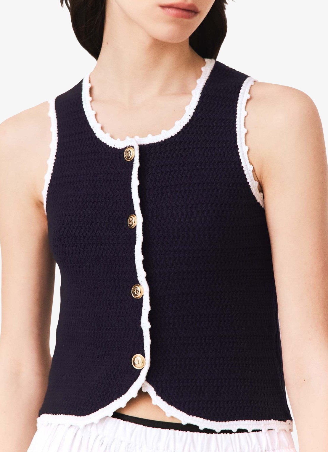Maje Top van crochet - detail 2 donkerblauw