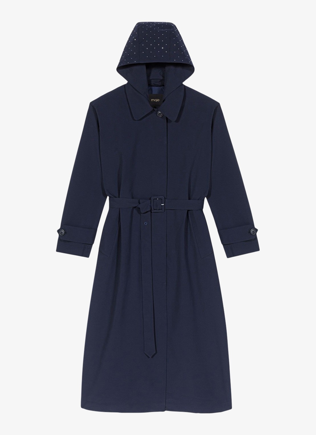 Maje Trenchcoat met ceintuur en afneembare capuchon - voorkant 2 donkerblauw