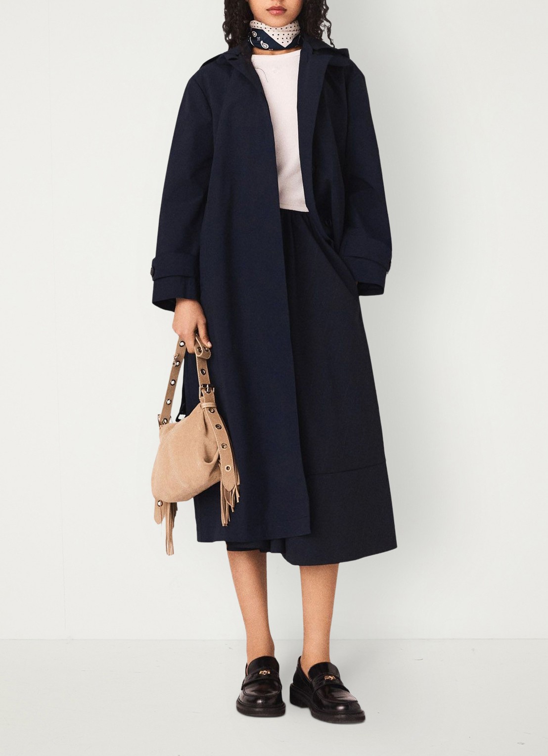 Maje Trenchcoat met ceintuur en afneembare capuchon - voorkant 3 donkerblauw