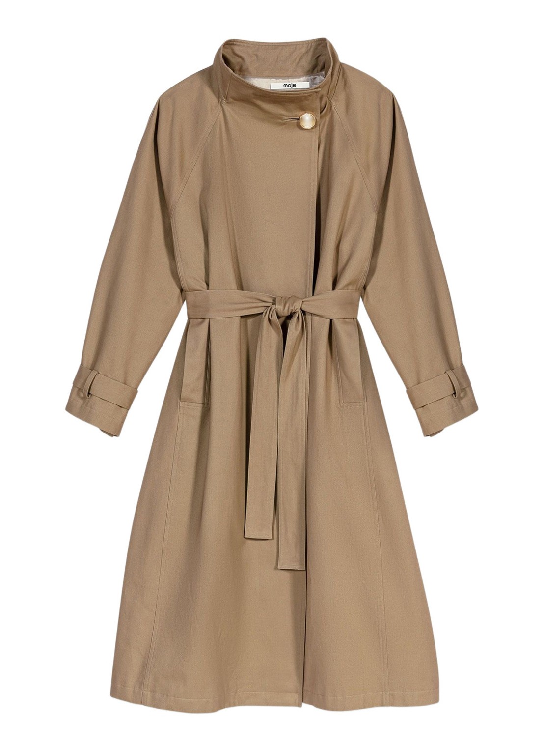 Maje Trenchcoat met steekzakken en strikceintuur - voorkant beige