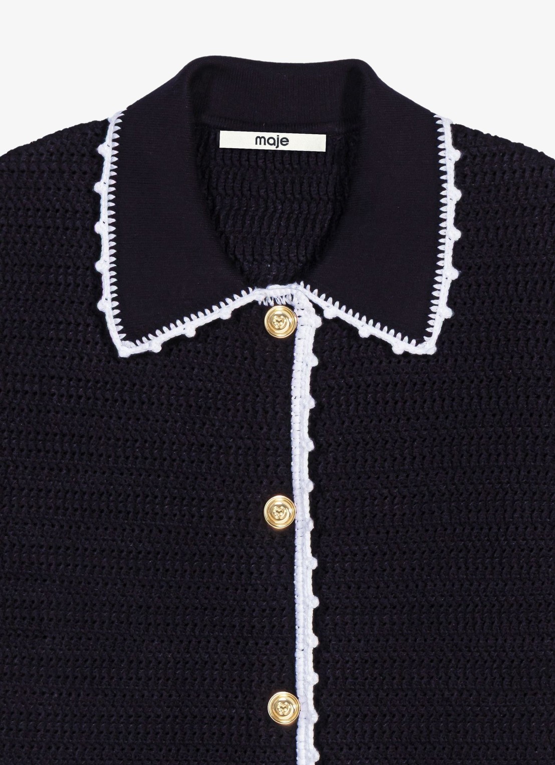 Maje Vest met haakwerkbies - detail 4 donkerblauw
