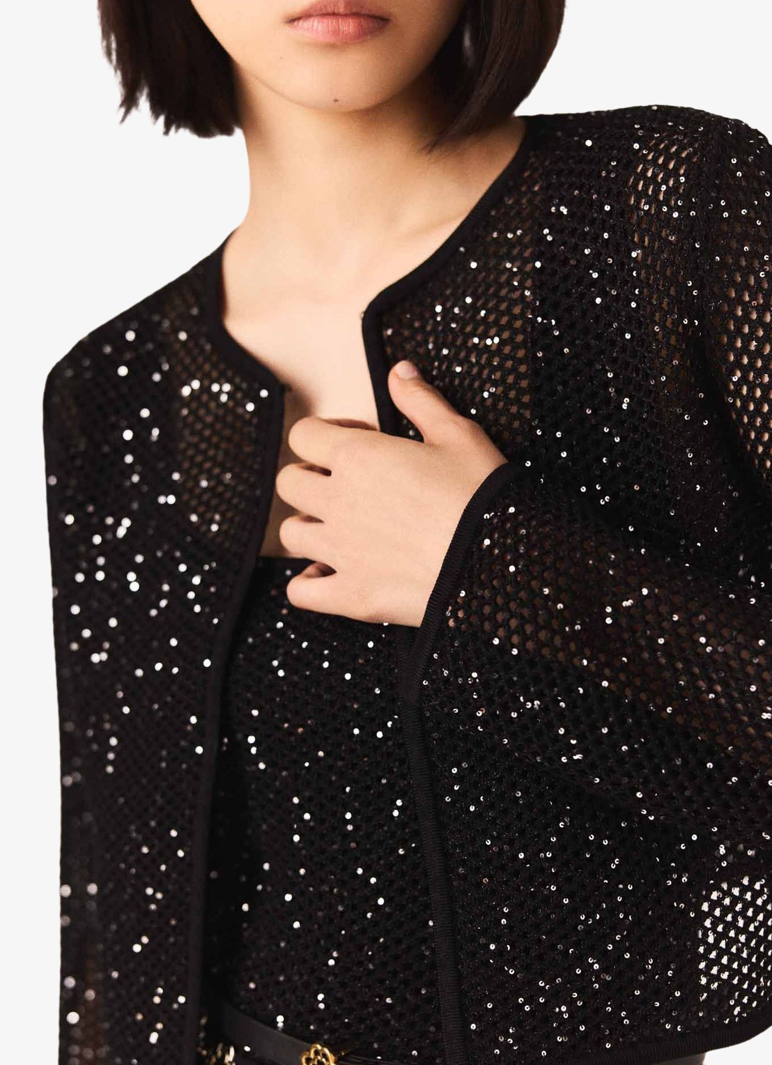 Maje Vest met pailletten - detail 4 zwart