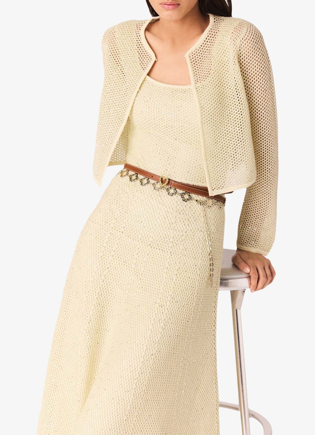 Maje Vest met pailletten - detail 5 geel