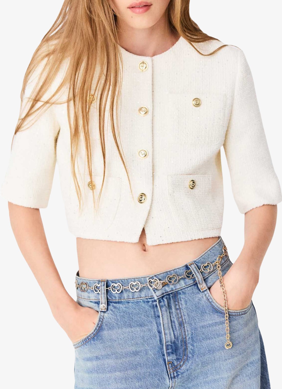 Maje Vest van bouclé met opgestikte zakken - detail 3 beige