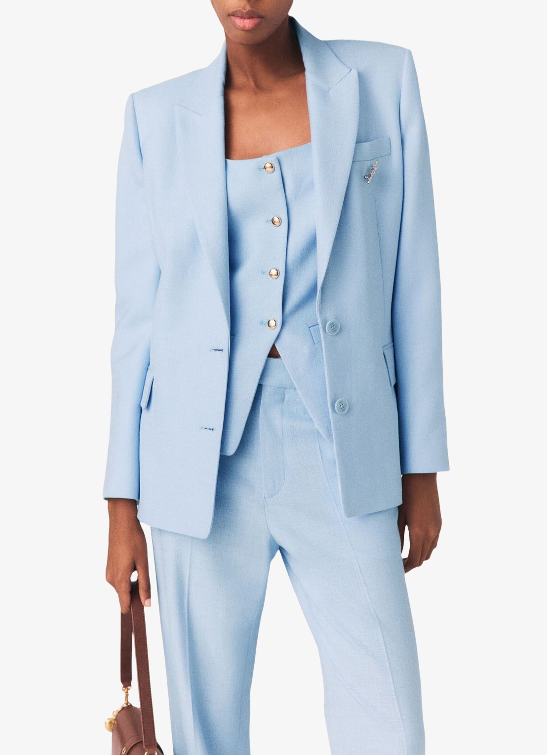 Maje Vigalue blazer met klepzakken - detail 3 lichtblauw