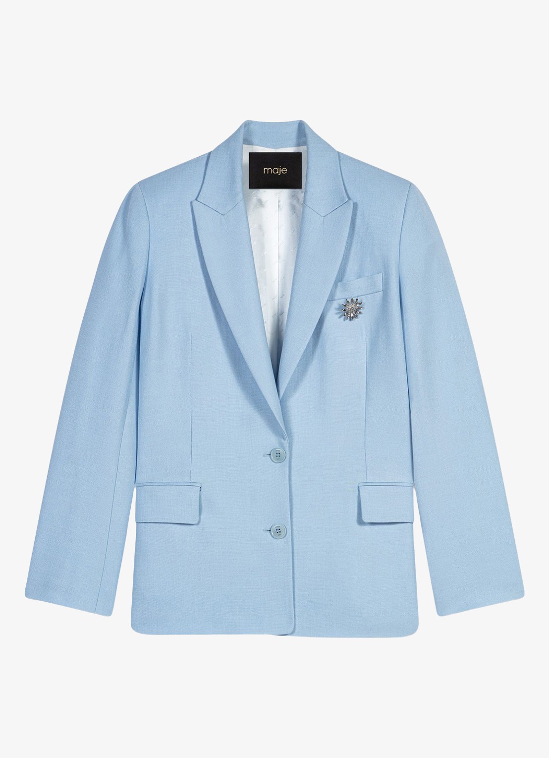 Maje Vigalue blazer met klepzakken - voorkant lichtblauw