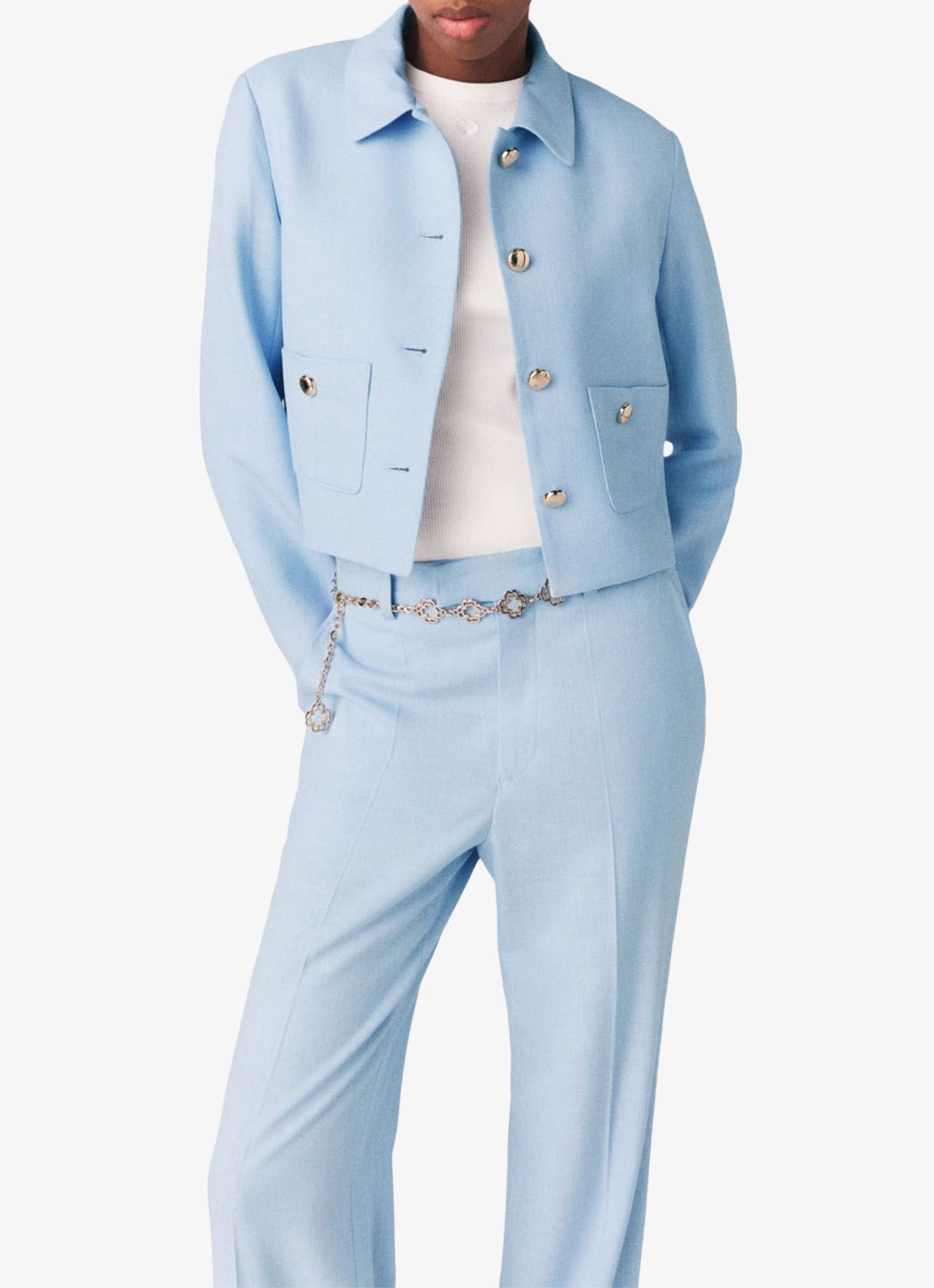 Maje Viguly cropped blazer met opgestikte zakken - detail 2 blauw