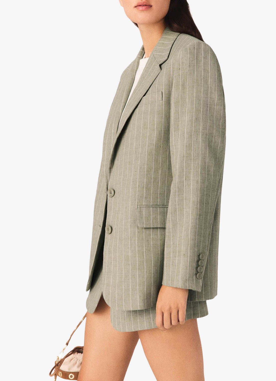 Maje Vilimousse blazer met streepprint en klepzakken - detail 5 legergroen