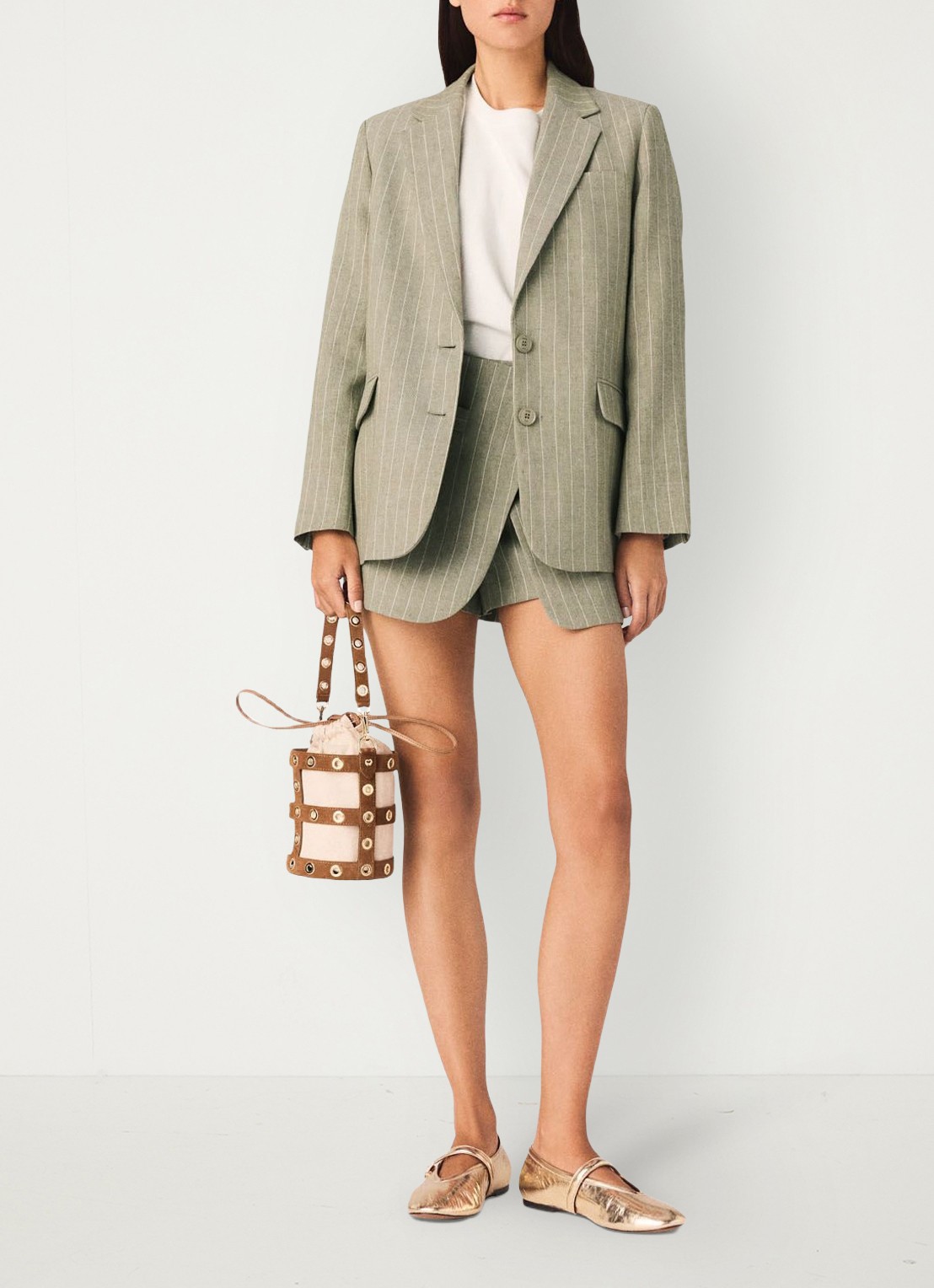 Maje Vilimousse blazer met streepprint en klepzakken - voorkant 2 legergroen