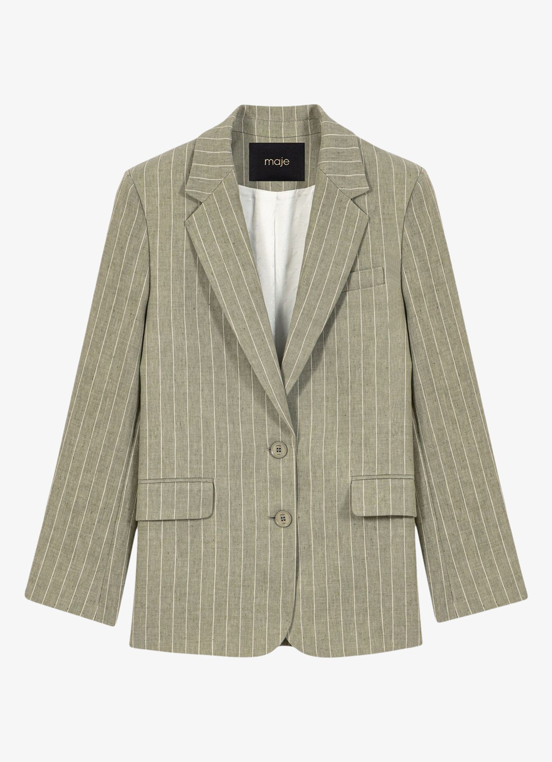 Maje Vilimousse blazer met streepprint en klepzakken - voorkant 3 legergroen