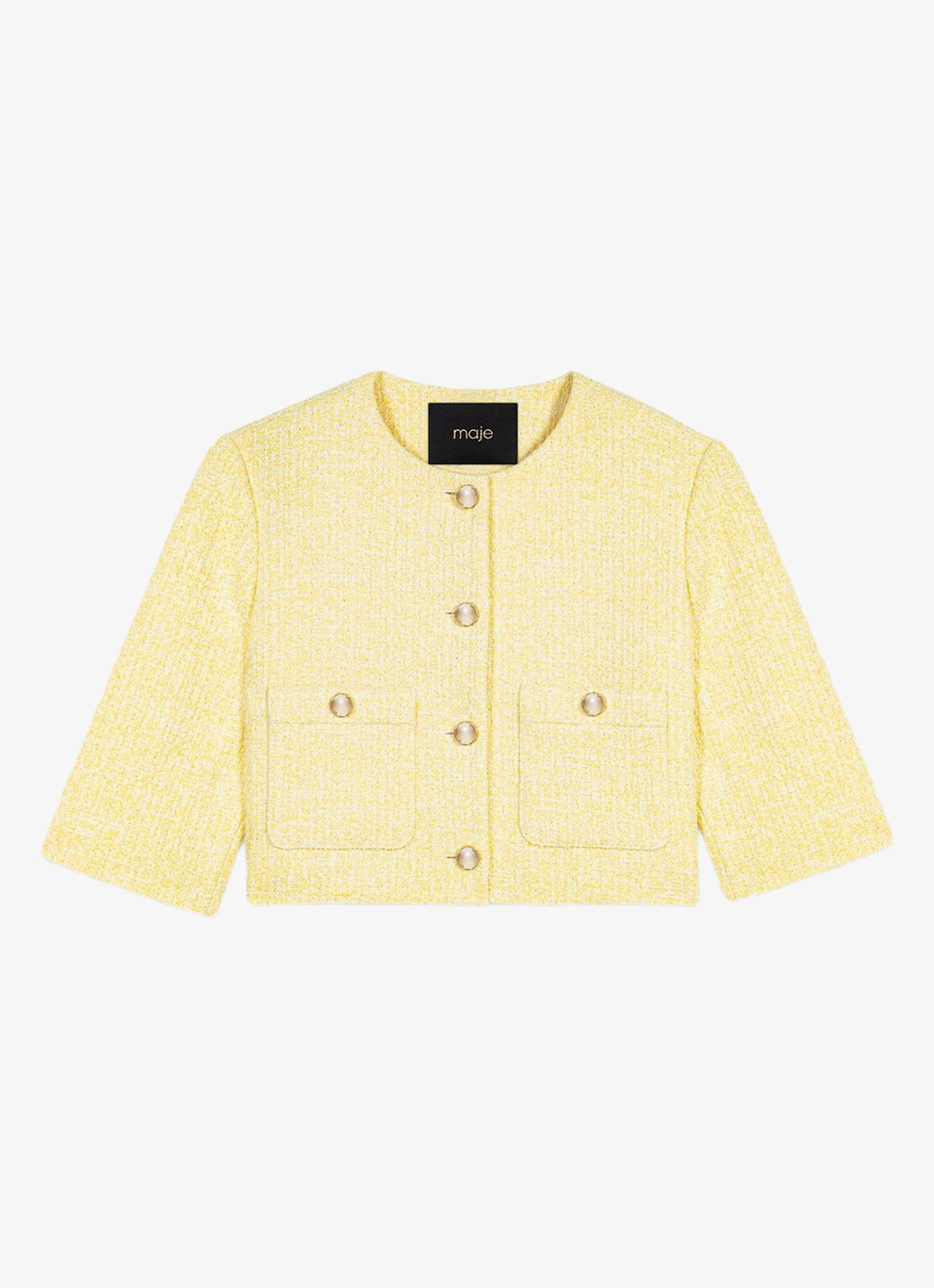 Maje Vytener cropped blazer met steekzakken  - voorkant licht geel