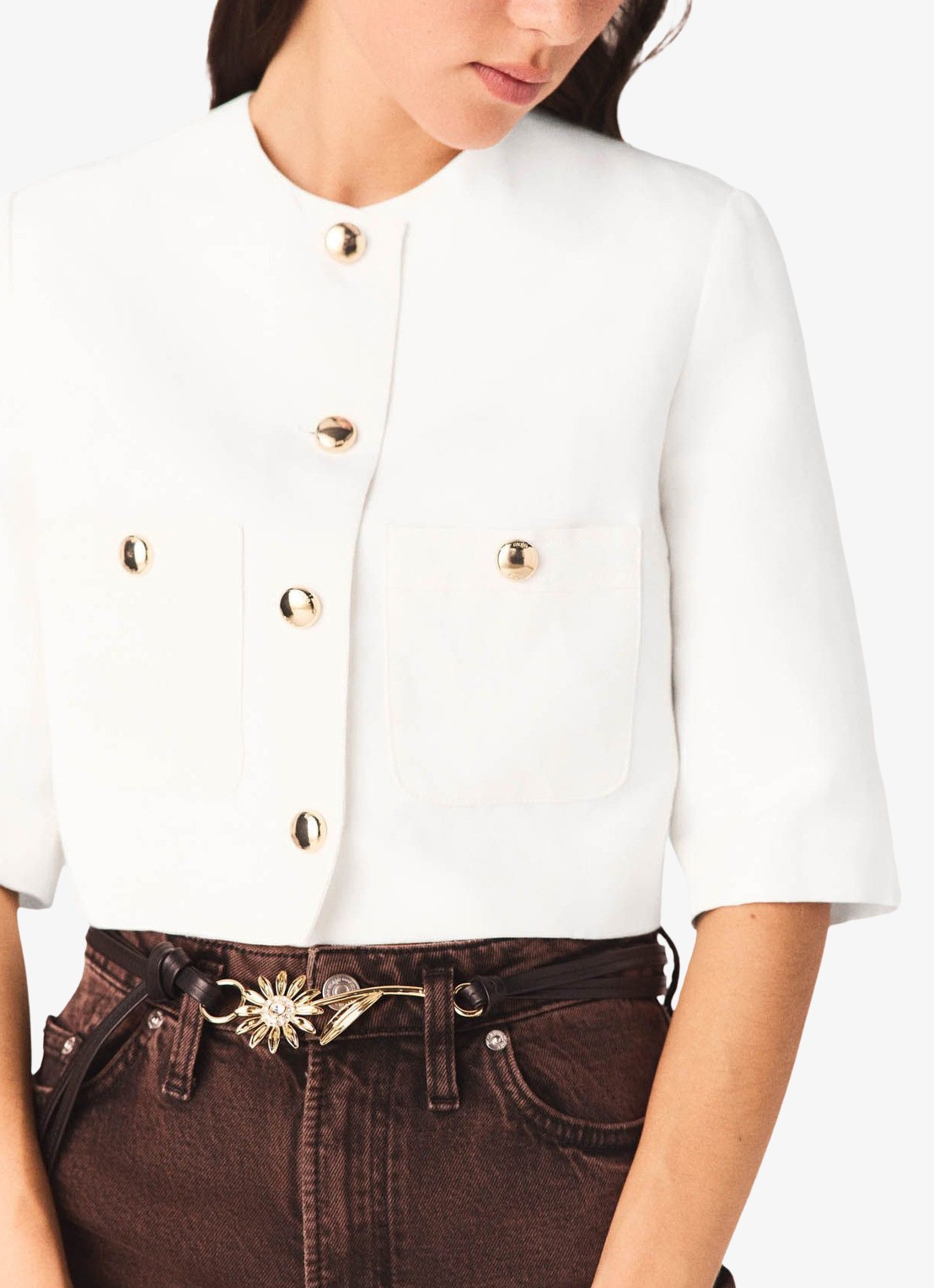 Maje Vytenia cropped blazer in linnenblend met borstzakken - detail 2 wit