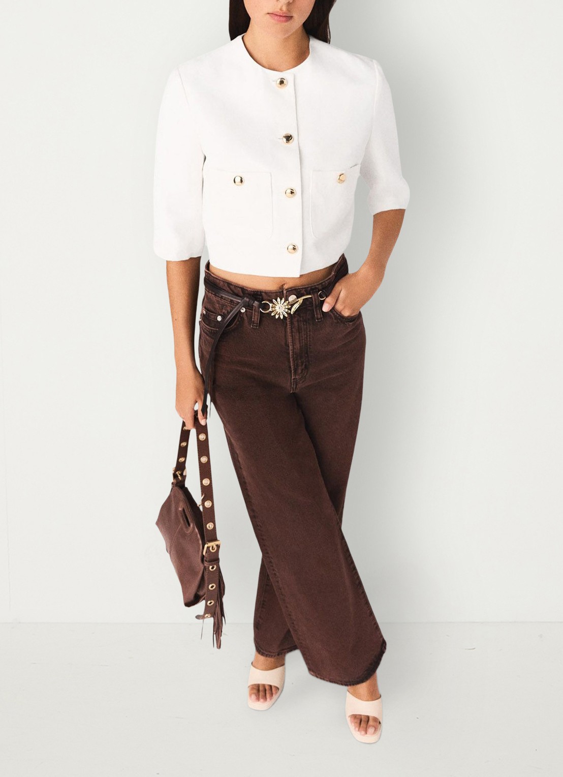 Maje Vytenia cropped blazer in linnenblend met borstzakken - detail 4 wit