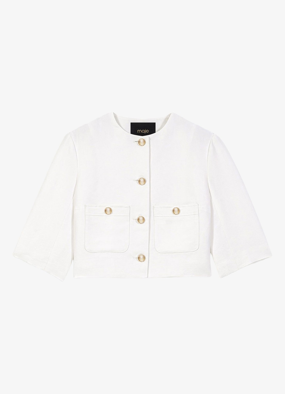 Maje Vytenia cropped blazer in linnenblend met borstzakken - voorkant 5 wit